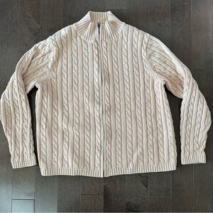 LL Bean Vintage Classic Cable Knit Full Zip Sweater Preppy Coastal Grandma M